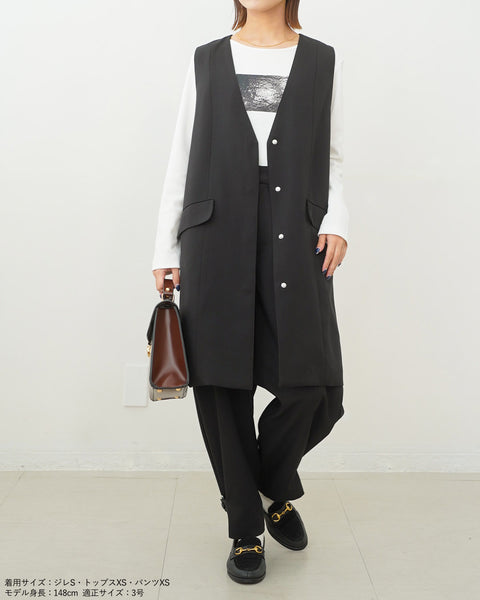 画像をギャラリービューアに読み込む, ノーカラーセミロングジレ(ブラック・ベージュのみセットアップ可能)【523】