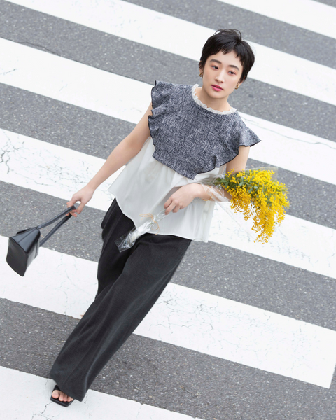 画像をギャラリービューアに読み込む, 低身長用シャツ/小柄用/低身長/ブラウス/ツイードデザインブラウス/低身長ブランド/小柄ブランド/フリルシャツ/フリルブラウス/コーディネートいらず/小柄シャツ