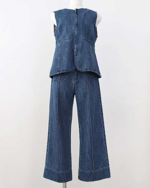 画像をギャラリービューアに読み込む, 低身長用パンツ/小柄用/低身長/小柄セットセットアップ/デニム/低身長ブランド/小柄ブランド/デニムパンツ/小柄デニム/小柄パンツ/デザインパンツ/韓国/デニムセットアップ/チノセットアップ/チノパンツ/ハート刺繍/刺繍デニム/刺繍パンツ