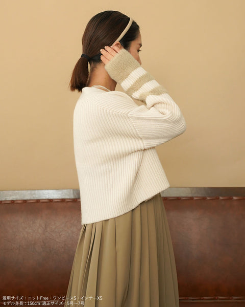 画像をギャラリービューアに読み込む, 袖シャギーVネックカーディガン【618】