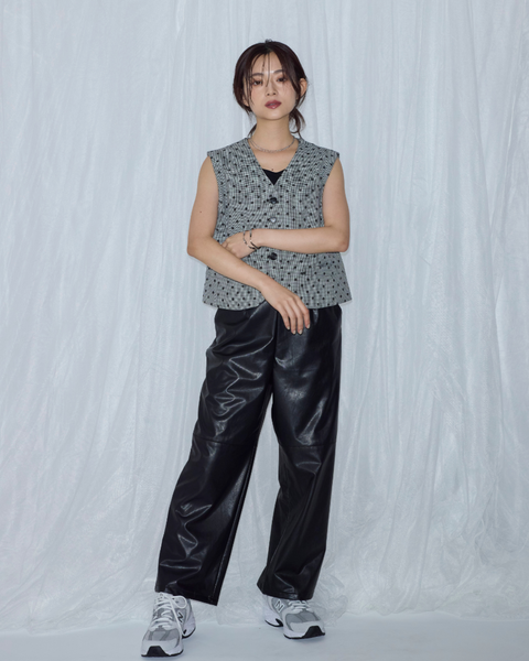 画像をギャラリービューアに読み込む, 低身長パンツ/低身長用ボトム/ボトム/チェックパンツ/小柄用/XSサイズ/SSサイズ/147㎝/低身長ブランド/低身長レザーパンツ/レザーパンツ/韓国風/小柄韓国