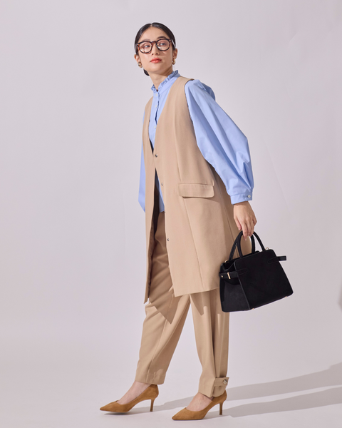 画像をギャラリービューアに読み込む, ノーカラーセミロングジレ(ブラック・ベージュのみセットアップ可能)【523】