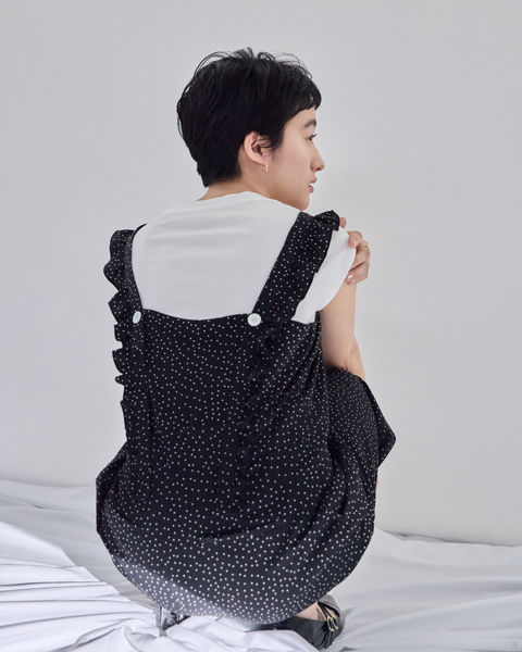 画像をギャラリービューアに読み込む, 低身長サロペット/小柄サロペット/低身長オールインワン/オールインワン/小柄/低身長/低身長ブランド/大人コーディネート/低身長コーディネート/ドットオールインワン