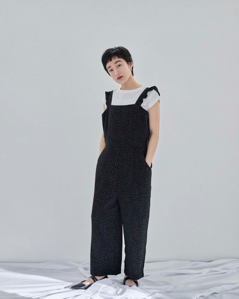 画像をギャラリービューアに読み込む, 低身長サロペット/小柄サロペット/低身長オールインワン/オールインワン/小柄/低身長/低身長ブランド/大人コーディネート/低身長コーディネート/ドットオールインワン