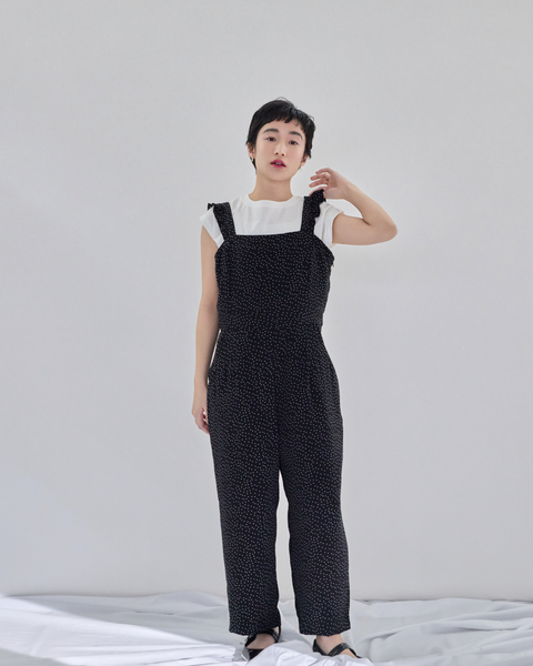 画像をギャラリービューアに読み込む, 低身長サロペット/小柄サロペット/低身長オールインワン/オールインワン/小柄/低身長/低身長ブランド/大人コーディネート/低身長コーディネート/ドットオールインワン