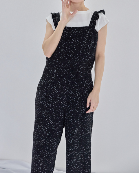 画像をギャラリービューアに読み込む, 低身長サロペット/小柄サロペット/低身長オールインワン/オールインワン/小柄/低身長/低身長ブランド/大人コーディネート/低身長コーディネート/ドットオールインワン