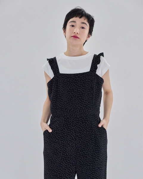 画像をギャラリービューアに読み込む, 低身長サロペット/小柄サロペット/低身長オールインワン/オールインワン/小柄/低身長/低身長ブランド/大人コーディネート/低身長コーディネート/ドットオールインワン