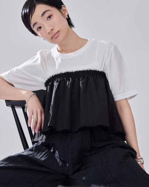 画像をギャラリービューアに読み込む, 低身長用Tシャツ/小柄用/低身長/Tシャツ/低身長ブランド/小柄ブランド/小柄TOPS/ビスチェセットトップス/マルチway/ チュールビスチェ