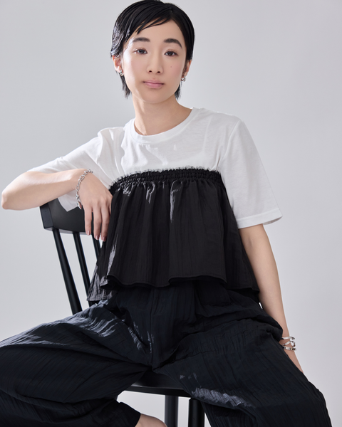 画像をギャラリービューアに読み込む, 低身長用Tシャツ/小柄用/低身長/Tシャツ/低身長ブランド/小柄ブランド/小柄TOPS/ビスチェセットトップス/マルチway/ チュールビスチェ