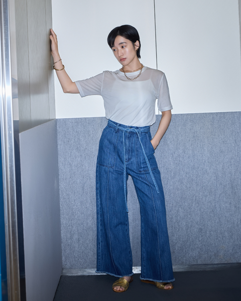 画像をギャラリービューアに読み込む, 低身長用パンツ/小柄用/低身長/小柄セットセットアップ/デニム/低身長ブランド/小柄ブランド/デニムパンツ/小柄デニム/小柄パンツ/デザインパンツ/韓国/デニムセットアップ/フリンジデニム/フリンジ