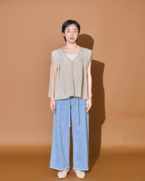 画像をギャラリービューアに読み込む, 低身長用パンツ/小柄用/低身長/小柄セットセットアップ/デニム/低身長ブランド/小柄ブランド/デニムパンツ/小柄デニム/小柄パンツ/デザインパンツ/韓国/デニムセットアップ/フリンジデニム/フリンジ