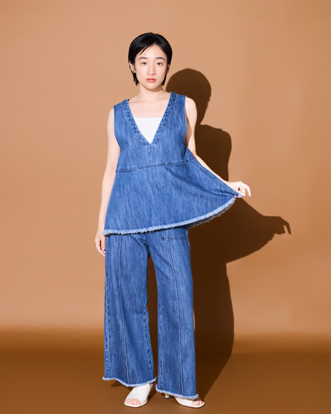 画像をギャラリービューアに読み込む, 低身長用トップス/小柄用/低身長/小柄セットセットアップ/デニム/低身長ブランド/小柄ブランド/ペプラムデニム/小柄デニム/小柄トップス/デザイントップス/韓国/デニムセットアップ/フリンジデニム