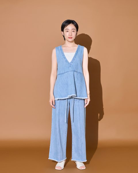 画像をギャラリービューアに読み込む, 低身長用パンツ/小柄用/低身長/小柄セットセットアップ/デニム/低身長ブランド/小柄ブランド/デニムパンツ/小柄デニム/小柄パンツ/デザインパンツ/韓国/デニムセットアップ/フリンジデニム/フリンジ