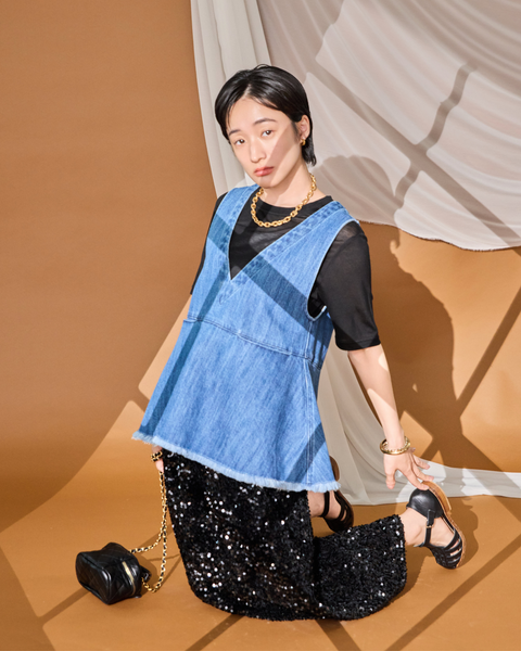 画像をギャラリービューアに読み込む, 低身長用トップス/小柄用/低身長/小柄セットセットアップ/デニム/低身長ブランド/小柄ブランド/ペプラムデニム/小柄デニム/小柄トップス/デザイントップス/韓国/デニムセットアップ/フリンジデニム