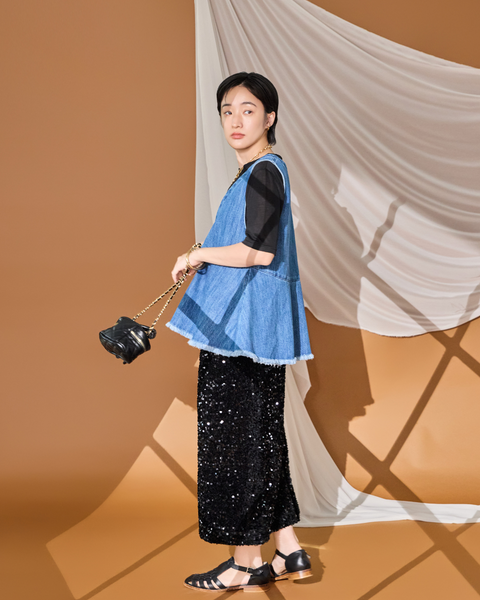 画像をギャラリービューアに読み込む, 低身長用トップス/小柄用/低身長/小柄セットセットアップ/デニム/低身長ブランド/小柄ブランド/ペプラムデニム/小柄デニム/小柄トップス/デザイントップス/韓国/デニムセットアップ/フリンジデニム