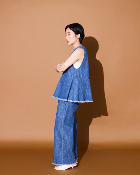 画像をギャラリービューアに読み込む, 低身長用トップス/小柄用/低身長/小柄セットセットアップ/デニム/低身長ブランド/小柄ブランド/ペプラムデニム/小柄デニム/小柄トップス/デザイントップス/韓国/デニムセットアップ/フリンジデニム