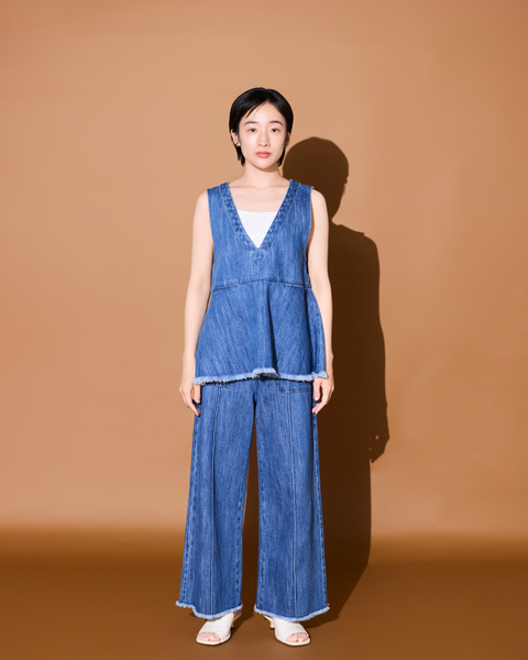 画像をギャラリービューアに読み込む, 低身長用トップス/小柄用/低身長/小柄セットセットアップ/デニム/低身長ブランド/小柄ブランド/ペプラムデニム/小柄デニム/小柄トップス/デザイントップス/韓国/デニムセットアップ/フリンジデニム