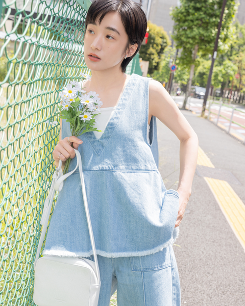 画像をギャラリービューアに読み込む, 低身長用トップス/小柄用/低身長/小柄セットセットアップ/デニム/低身長ブランド/小柄ブランド/ペプラムデニム/小柄デニム/小柄トップス/デザイントップス/韓国/デニムセットアップ/フリンジデニム