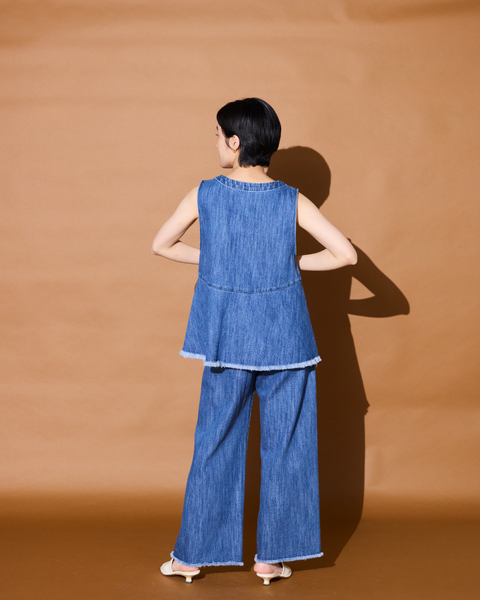 画像をギャラリービューアに読み込む, 低身長用トップス/小柄用/低身長/小柄セットセットアップ/デニム/低身長ブランド/小柄ブランド/ペプラムデニム/小柄デニム/小柄トップス/デザイントップス/韓国/デニムセットアップ/フリンジデニム