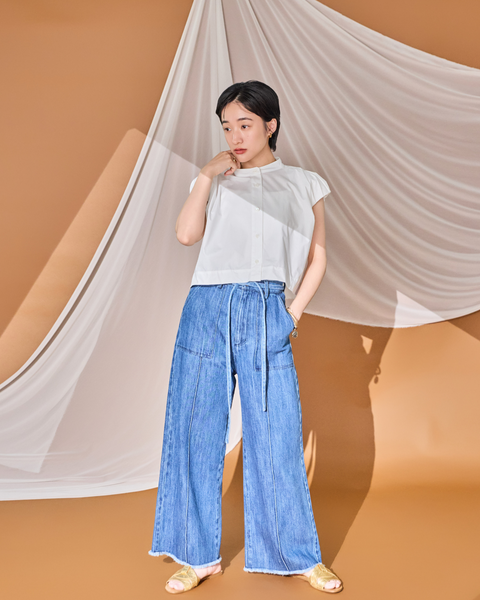 画像をギャラリービューアに読み込む, 低身長用パンツ/小柄用/低身長/小柄セットセットアップ/デニム/低身長ブランド/小柄ブランド/デニムパンツ/小柄デニム/小柄パンツ/デザインパンツ/韓国/デニムセットアップ/フリンジデニム/フリンジ