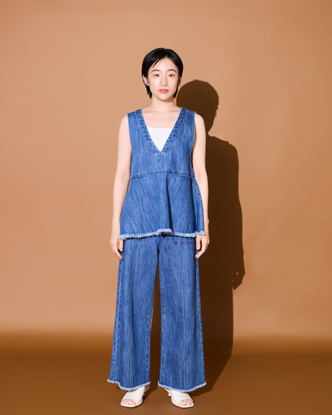 画像をギャラリービューアに読み込む, 低身長用パンツ/小柄用/低身長/小柄セットセットアップ/デニム/低身長ブランド/小柄ブランド/デニムパンツ/小柄デニム/小柄パンツ/デザインパンツ/韓国/デニムセットアップ/フリンジデニム/フリンジ