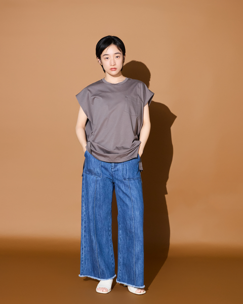 画像をギャラリービューアに読み込む, 低身長用パンツ/小柄用/低身長/小柄セットセットアップ/デニム/低身長ブランド/小柄ブランド/デニムパンツ/小柄デニム/小柄パンツ/デザインパンツ/韓国/デニムセットアップ/フリンジデニム/フリンジ