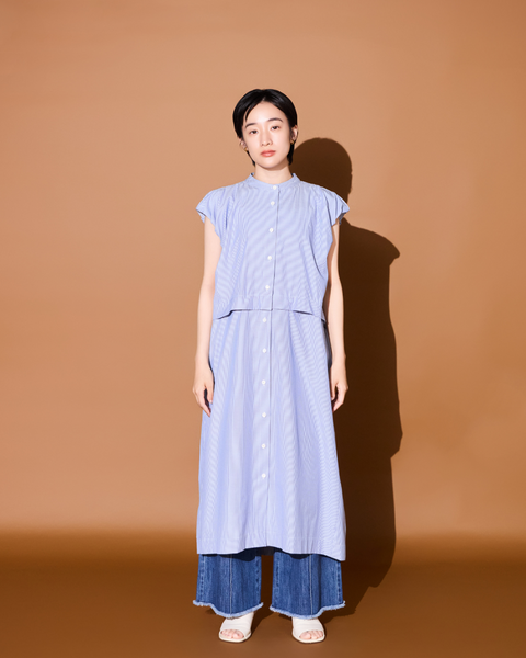 画像をギャラリービューアに読み込む, 小柄ワンピース/低身長ワンピース/こコットンワンピース/低身長シャツワンピース/マルチway/取り外し可能/短丈ブラウス/パフスリーブブラウス