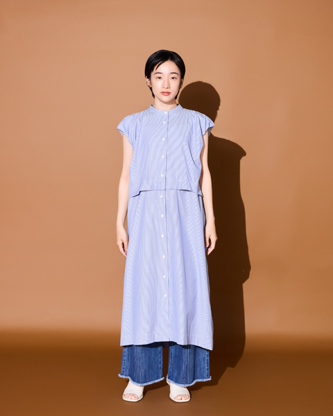 画像をギャラリービューアに読み込む, 小柄ワンピース/低身長ワンピース/こコットンワンピース/低身長シャツワンピース/マルチway/取り外し可能/短丈ブラウス/パフスリーブブラウス