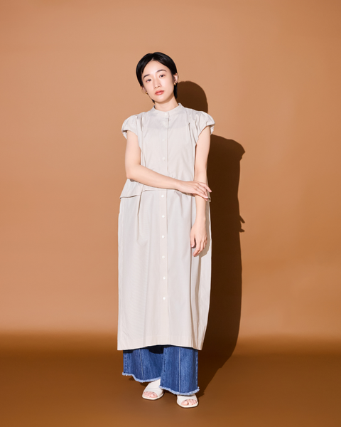 画像をギャラリービューアに読み込む, 小柄ワンピース/低身長ワンピース/こコットンワンピース/低身長シャツワンピース/マルチway/取り外し可能/短丈ブラウス/パフスリーブブラウス