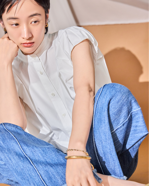 画像をギャラリービューアに読み込む, 小柄ワンピース/低身長ワンピース/こコットンワンピース/低身長シャツワンピース/マルチway/取り外し可能/短丈ブラウス/パフスリーブブラウス