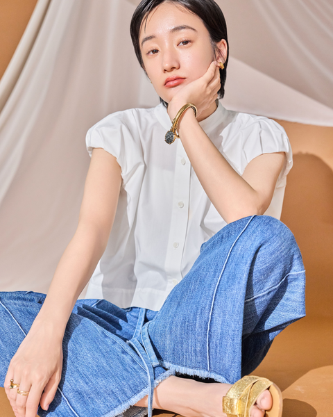 画像をギャラリービューアに読み込む, 小柄ワンピース/低身長ワンピース/こコットンワンピース/低身長シャツワンピース/マルチway/取り外し可能/短丈ブラウス/パフスリーブブラウス