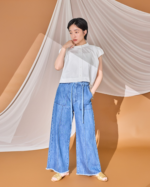 画像をギャラリービューアに読み込む, 小柄ワンピース/低身長ワンピース/こコットンワンピース/低身長シャツワンピース/マルチway/取り外し可能/短丈ブラウス/パフスリーブブラウス