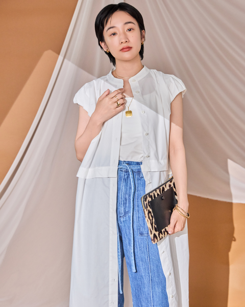 画像をギャラリービューアに読み込む, 小柄ワンピース/低身長ワンピース/こコットンワンピース/低身長シャツワンピース/マルチway/取り外し可能/短丈ブラウス/パフスリーブブラウス