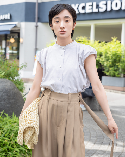 画像をギャラリービューアに読み込む, 小柄ワンピース/低身長ワンピース/こコットンワンピース/低身長シャツワンピース/マルチway/取り外し可能/短丈ブラウス/パフスリーブブラウス