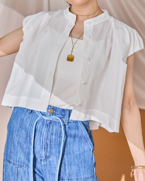 画像をギャラリービューアに読み込む, 小柄ワンピース/低身長ワンピース/こコットンワンピース/低身長シャツワンピース/マルチway/取り外し可能/短丈ブラウス/パフスリーブブラウス