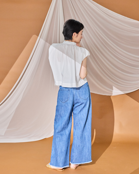 画像をギャラリービューアに読み込む, 小柄ワンピース/低身長ワンピース/こコットンワンピース/低身長シャツワンピース/マルチway/取り外し可能/短丈ブラウス/パフスリーブブラウス