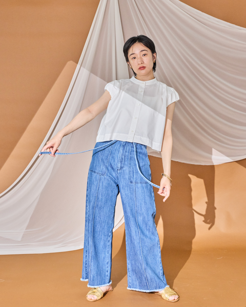 画像をギャラリービューアに読み込む, 小柄ワンピース/低身長ワンピース/こコットンワンピース/低身長シャツワンピース/マルチway/取り外し可能/短丈ブラウス/パフスリーブブラウス