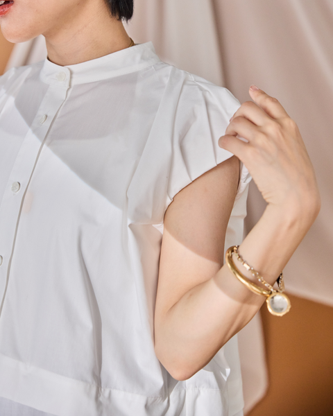 画像をギャラリービューアに読み込む, 小柄ワンピース/低身長ワンピース/こコットンワンピース/低身長シャツワンピース/マルチway/取り外し可能/短丈ブラウス/パフスリーブブラウス