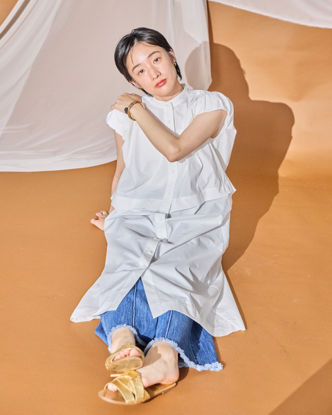 画像をギャラリービューアに読み込む, 小柄ワンピース/低身長ワンピース/こコットンワンピース/低身長シャツワンピース/マルチway/取り外し可能/短丈ブラウス/パフスリーブブラウス