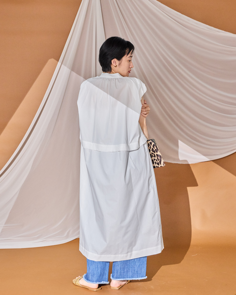 画像をギャラリービューアに読み込む, 小柄ワンピース/低身長ワンピース/こコットンワンピース/低身長シャツワンピース/マルチway/取り外し可能/短丈ブラウス/パフスリーブブラウス