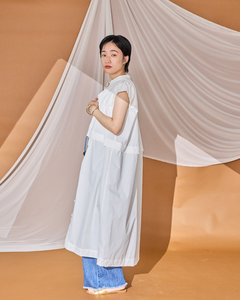 画像をギャラリービューアに読み込む, 小柄ワンピース/低身長ワンピース/こコットンワンピース/低身長シャツワンピース/マルチway/取り外し可能/短丈ブラウス/パフスリーブブラウス