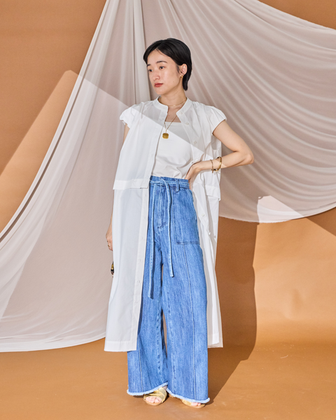 画像をギャラリービューアに読み込む, 小柄ワンピース/低身長ワンピース/こコットンワンピース/低身長シャツワンピース/マルチway/取り外し可能/短丈ブラウス/パフスリーブブラウス