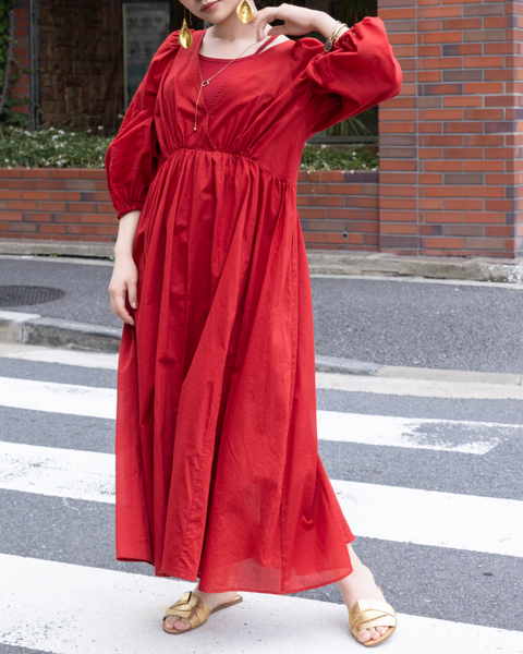 画像をギャラリービューアに読み込む, 小柄ワンピース/低身長ワンピース/パフスリーブワンピース/国産上質生地/コットン100%ワンピース/低身長用ワンピース/アメスリインナー付き