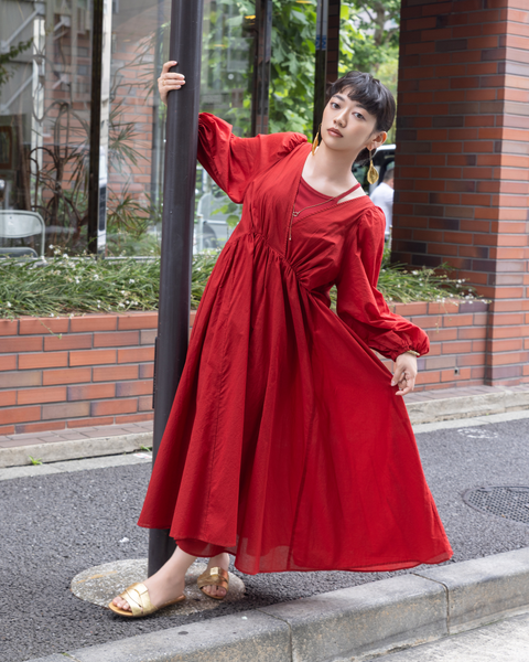 画像をギャラリービューアに読み込む, 小柄ワンピース/低身長ワンピース/パフスリーブワンピース/国産上質生地/コットン100%ワンピース/低身長用ワンピース/アメスリインナー付き