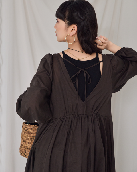 画像をギャラリービューアに読み込む, 小柄ワンピース/低身長ワンピース/パフスリーブワンピース/国産上質生地/コットン100%ワンピース/低身長用ワンピース/アメスリインナー付き