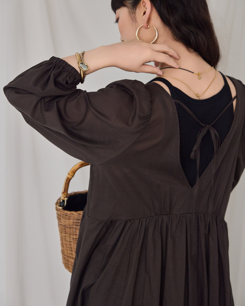 画像をギャラリービューアに読み込む, 小柄ワンピース/低身長ワンピース/パフスリーブワンピース/国産上質生地/コットン100%ワンピース/低身長用ワンピース/アメスリインナー付き