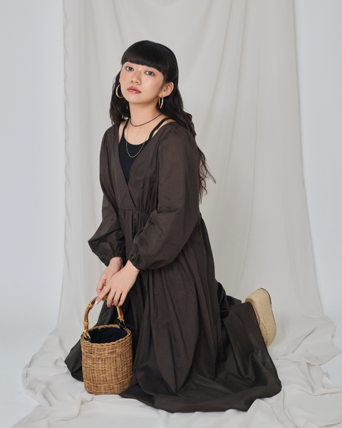 画像をギャラリービューアに読み込む, 小柄ワンピース/低身長ワンピース/パフスリーブワンピース/国産上質生地/コットン100%ワンピース/低身長用ワンピース/アメスリインナー付き