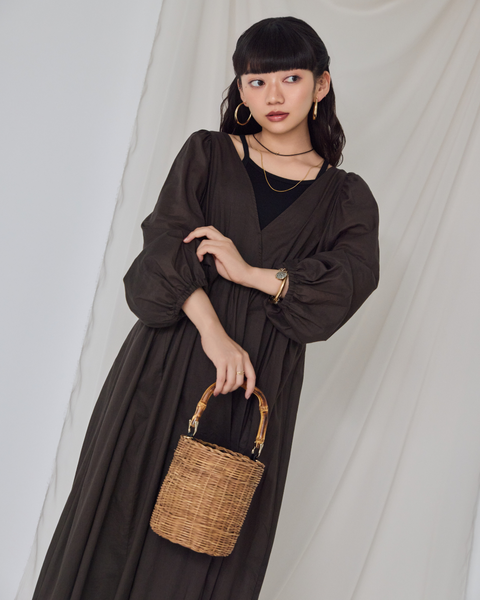 画像をギャラリービューアに読み込む, 小柄ワンピース/低身長ワンピース/パフスリーブワンピース/国産上質生地/コットン100%ワンピース/低身長用ワンピース/アメスリインナー付き