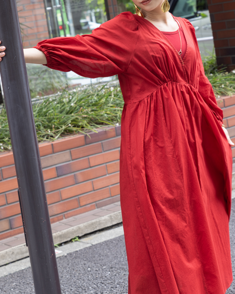 画像をギャラリービューアに読み込む, 小柄ワンピース/低身長ワンピース/パフスリーブワンピース/国産上質生地/コットン100%ワンピース/低身長用ワンピース/アメスリインナー付き