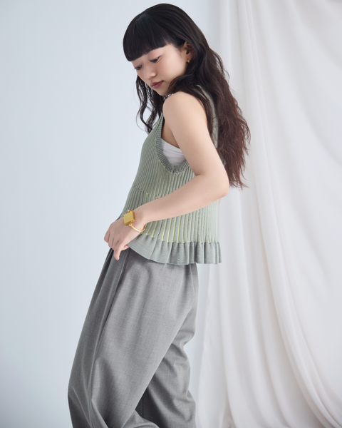 画像をギャラリービューアに読み込む, 低身長用シャツ/小柄用/低身長/シャツ/低身長ブランド/小柄ブランド/小柄TOPS/デザイントップス/配色フリルニット/ニットプルオーバー